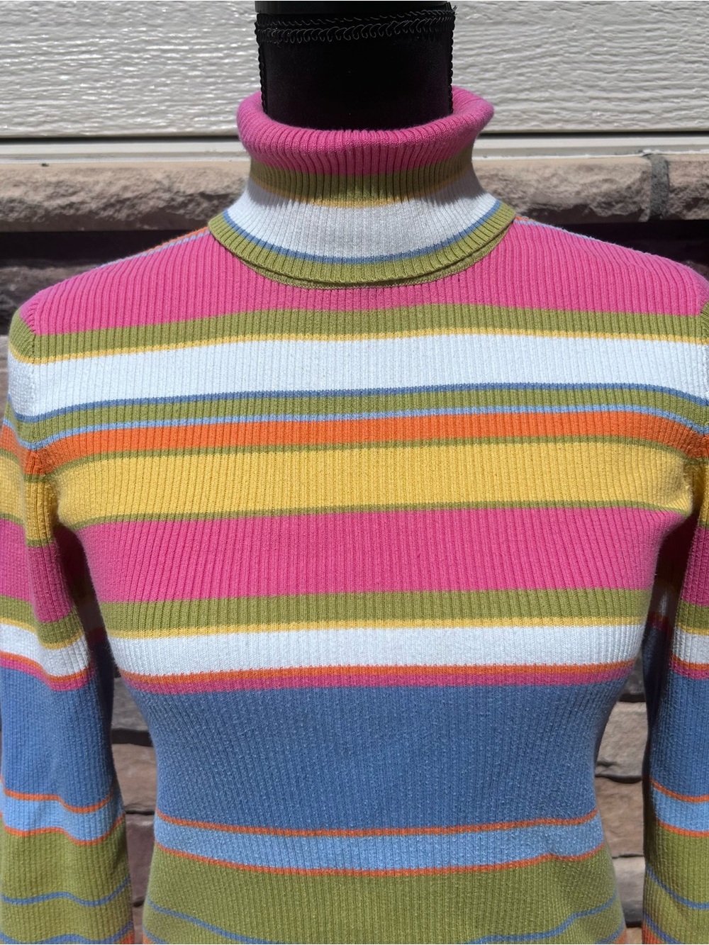 Jones New York multi-colored striped cotton rib knit turtleneck sweater in a Wo